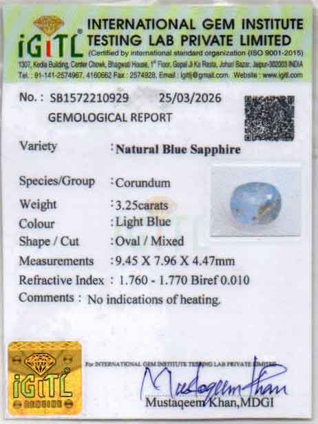 Blue Sapphire (Neelam) Gemstone - 3.25 Carats