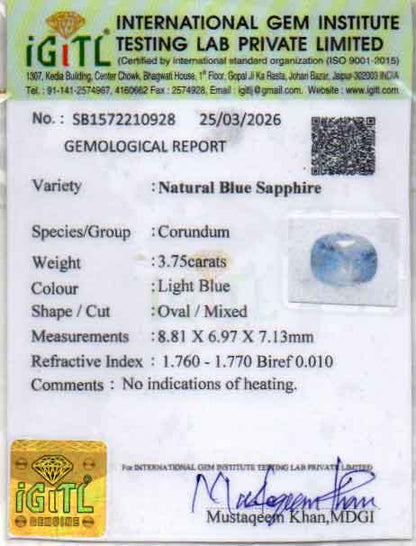 Blue Sapphire (Neelam) Gemstone - 3.75 Carats