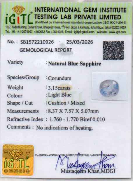 Blue Sapphire (Neelam) Gemstone - 3.15 Carats