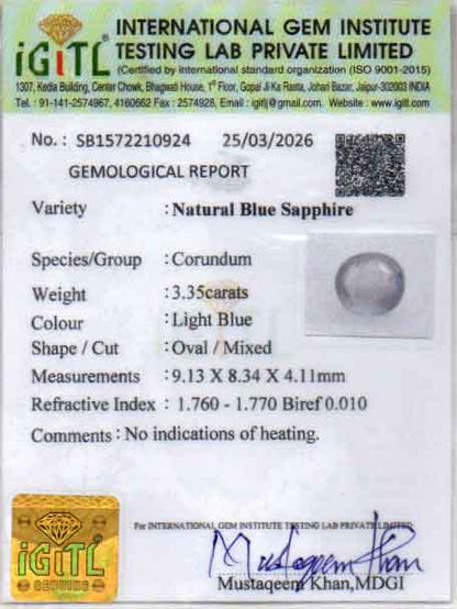 Blue Sapphire (Neelam) Gemstone - 3.35 Carats