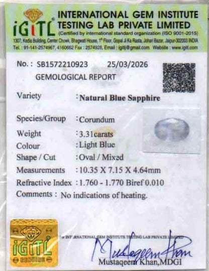 Blue Sapphire (Neelam) Gemstone - 3.31 Carats