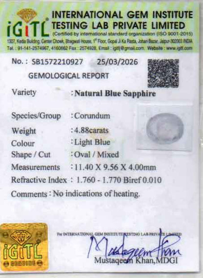 Blue Sapphire (Neelam) Gemstone - 4.88 Carats