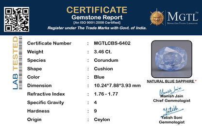 Blue Sapphire (Neelam) Gemstone - 3.46 Carats