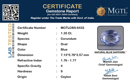 Blue Sapphire (Neelam) Gemstone - 1.35 Carats