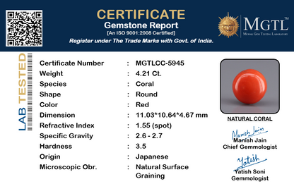 Red Coral (Moonga) Gemstone - 4.21 Carats