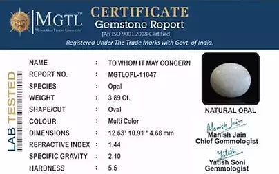 Opal - 3.89 Carats (Dudhiya Pathar - 4.27 Ratti)