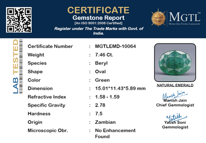 Emerald - 7.46 Carats (Panna - 8.13 Ratti)