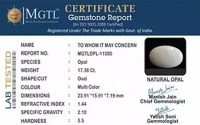 Opal - 17.36 Carats (Dudhiya Pathar - 19.09 Ratti)