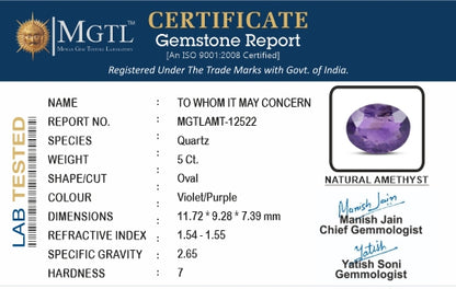Amethyst - 5.00 Carats (Jamunia - 5.45 Ratti)