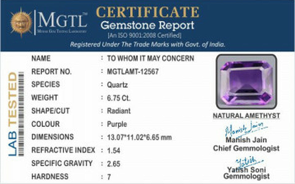 Amethyst - 6.75 Carats (Jamunia - 7.36 Ratti)