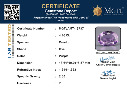 Amethyst - 4.16 Carats (Jamunia - 4.53 Ratti)