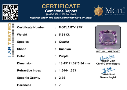 Amethyst - 5.81 Carats (Jamunia - 6.33 Ratti)