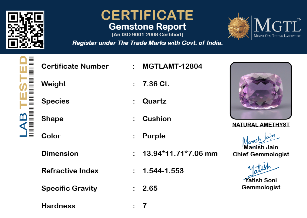 Amethyst - 7.36 Carats (Jamunia - 8.02 Ratti)