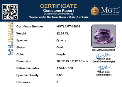 Amethyst - 22.64 Carats (Jamunia - 24.68 Ratti)