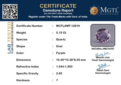 Amethyst - 5.15 Carats (Jamunia - 5.61 Ratti)