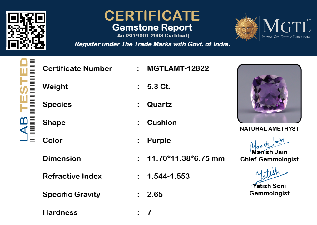 Amethyst - 5.3 Carats (Jamunia - 5.78 Ratti)