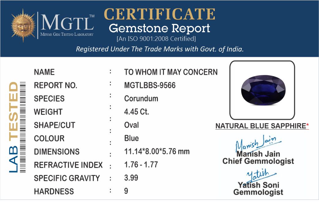 Blue Sapphire (Neelam) - 4.45 Carats