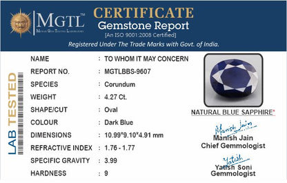 Blue Sapphire (Neelam) - 4.25 Carats