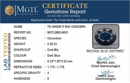 Blue Sapphire - 2.05 Carats (Neelam - 2.23 Ratti)