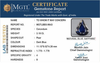 Blue Sapphire - 3.19 Carats (Neelam - 3.48 Ratti)