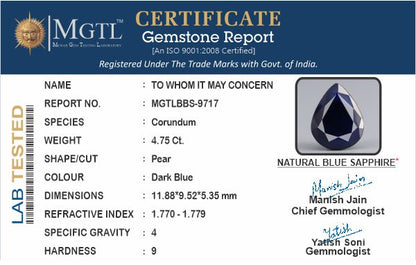 Blue Sapphire (Neelam) - 4.73 Carats