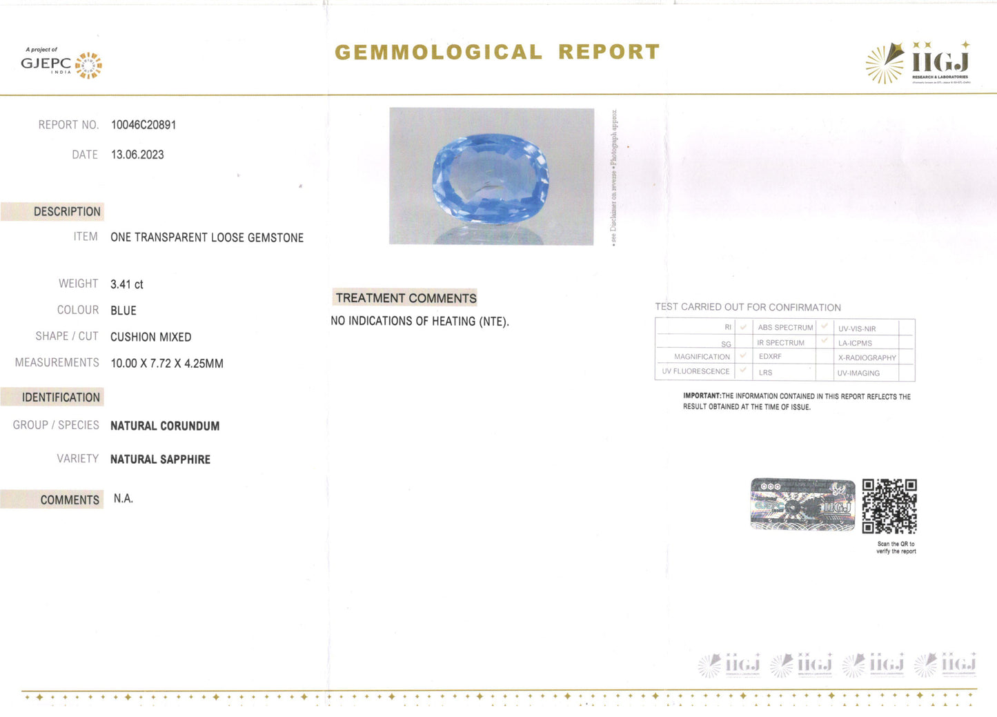 Blue Sapphire - 3.41 Carats (Neelam - 3.72 Ratti)