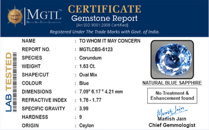 Blue Sapphire (Neelam) - 1.63 Carats