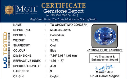 Blue Sapphire (Neelam) - 1.60 Carats