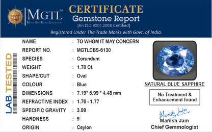 Blue Sapphire (Neelam) - 1.70 Carats