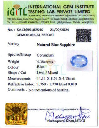 Blue Sapphire (Neelam) - 4.38 Carats