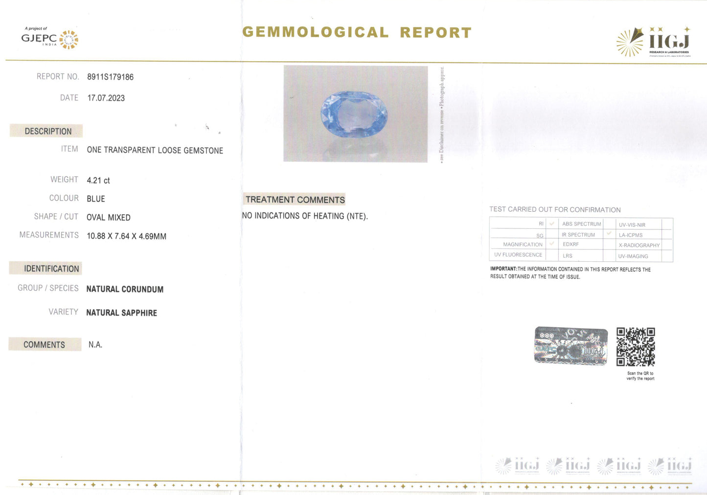 Blue Sapphire - 4.21 Carats (Neelam - 4.59 Ratti)