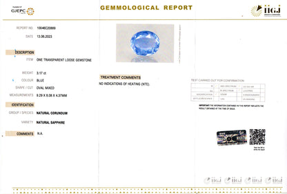 Blue Sapphire - 3.17 Carats (Neelam - 3.46 Ratti)