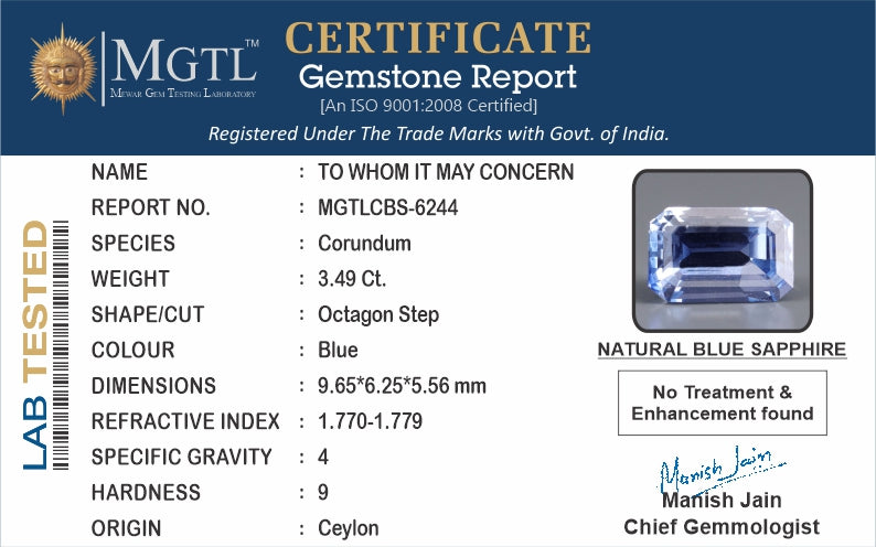 Blue Sapphire (Neelam) - 3.49 Carats