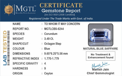 Blue Sapphire (Neelam) - 3.49 Carats
