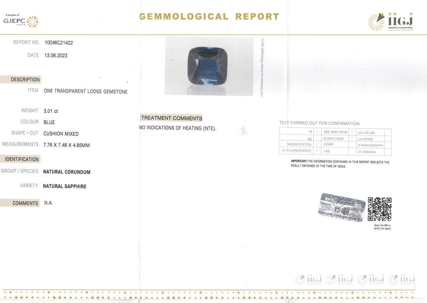 Blue Sapphire - 3.01 Carats (Neelam - 3.28 Ratti)