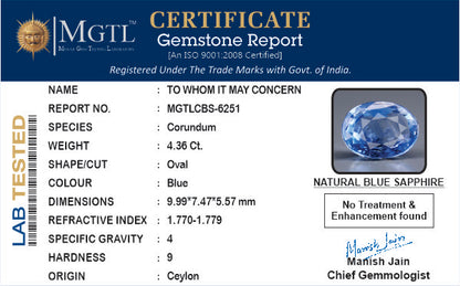 Blue Sapphire (Neelam) - 4.35 Carats
