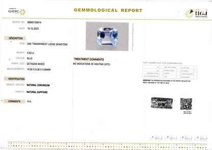 5.53 Carats Octagon Blue Sapphire