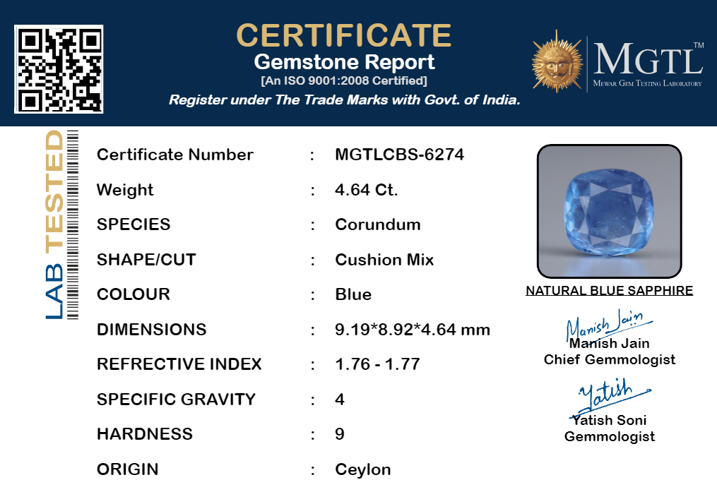 Blue Sapphire (Neelam) - 4.63 Carats