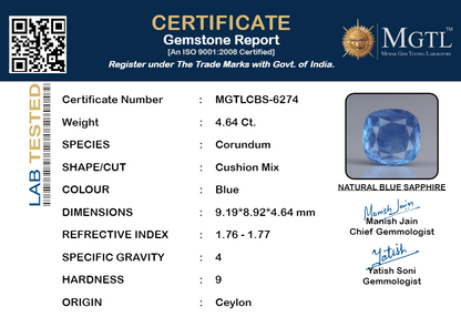 Blue Sapphire (Neelam) - 4.63 Carats
