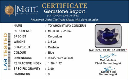 Blue Sapphire - 3.6 Carats (Neelam - 3.92 Ratti)