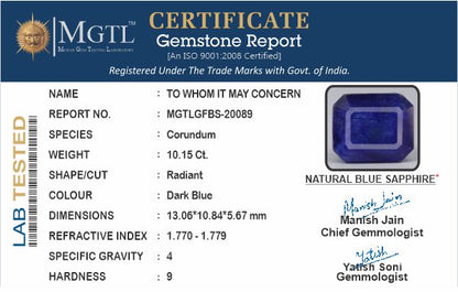 Blue Sapphire (Neelam) - 10.15 Carats