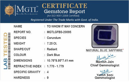 Blue Sapphire - 7.25 Carats (Neelam - 7.90 Ratti)