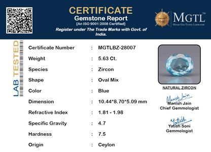 Blue Zircon - 5.63 Carats