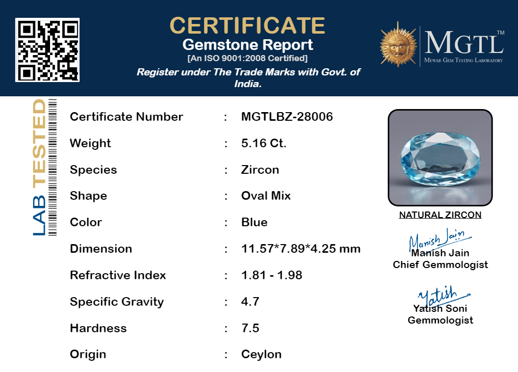 Blue Zircon - 5.16 Carats
