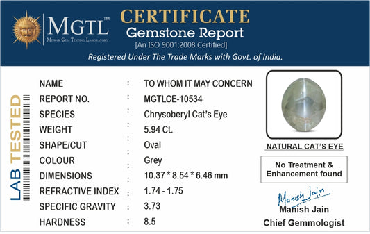 Cat's Eye - 5.94 Carats (Lahsuniya - 6.47 Ratti)