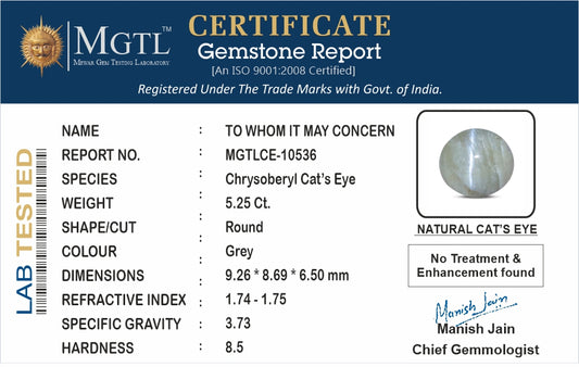 Cat's Eye - 5.25 Carats (Lahsuniya - 5.72 Ratti)