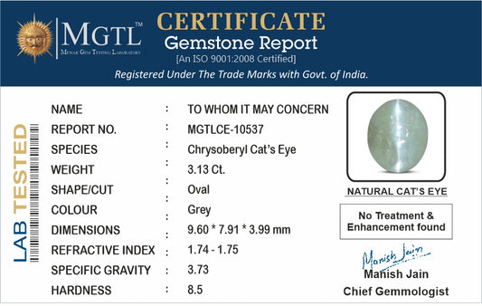 Cat's Eye - 3.13 Carats (Lahsuniya - 3.41 Ratti)