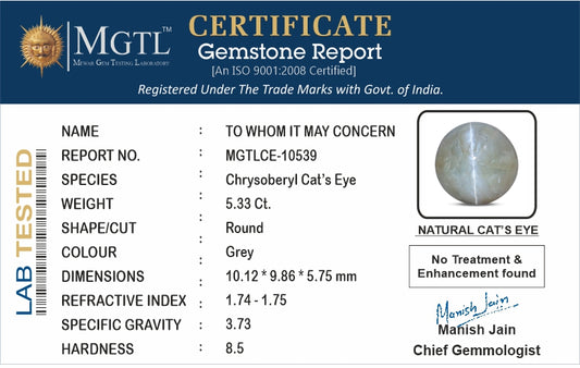 Cat's Eye - 5.33 Carats (Lahsuniya - 5.81 Ratti)