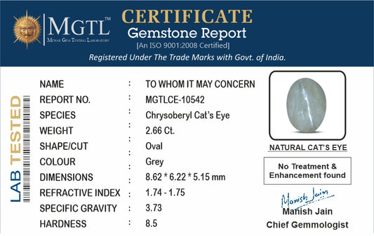 Cat's Eye - 2.66 Carats (Lahsuniya - 2.90 Ratti)