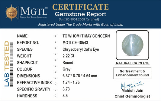 Cat's Eye - 2.22 Carats (Lahsuniya - 2.42 Ratti)